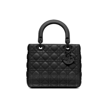 DIOR Lady Dior Matte Cow Leather Lady Dior Bag Portable One Shoulder Crossbody Clutch Medium Size Women's Black