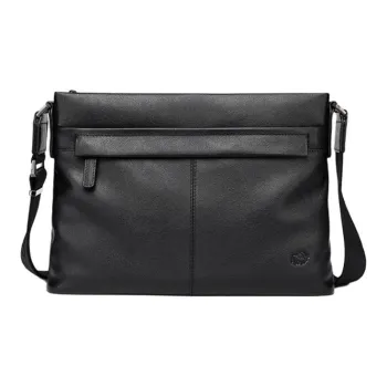 BISON DENIM Genuine Leather Top Grain Cow Leather Shoulder Bag Regular Men's Black