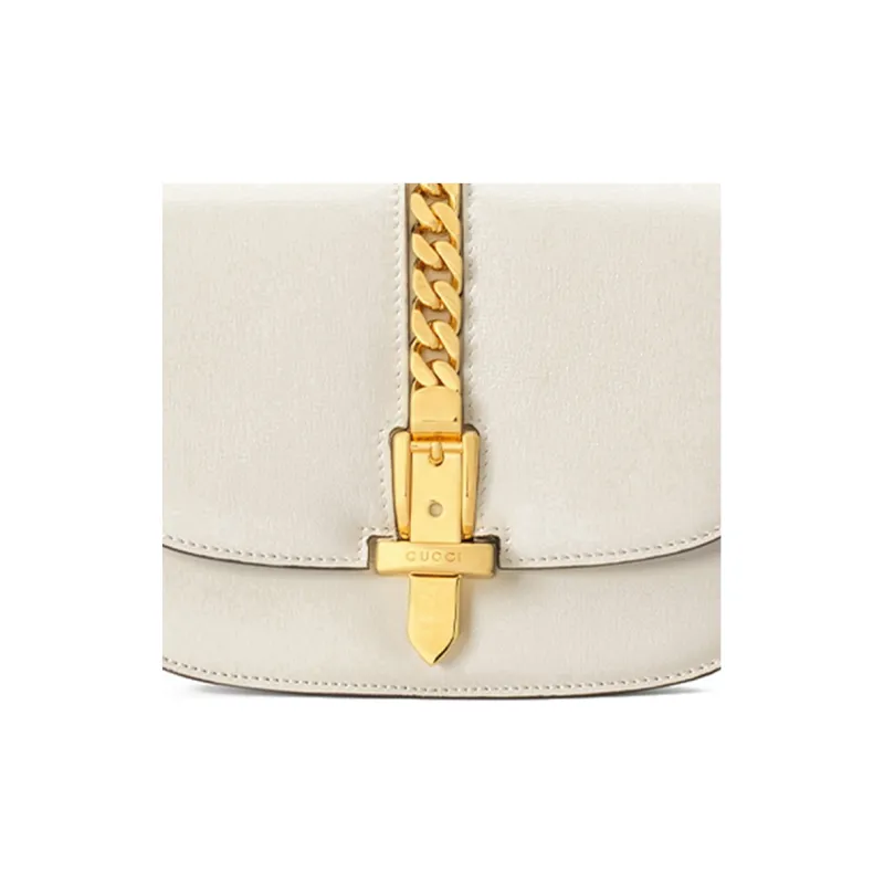 GUCCI Sylvie 1969 Leather Crossbody Shoulder Bag Mini Women's White-7