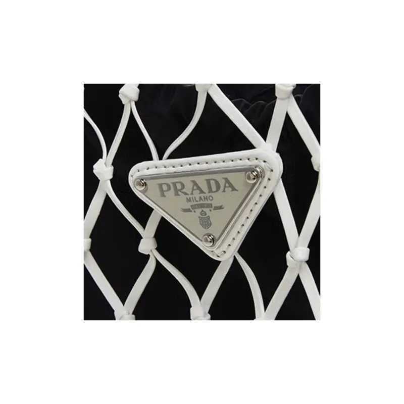 PRADA Nylon And Leather Handbag Women's White & Black-8