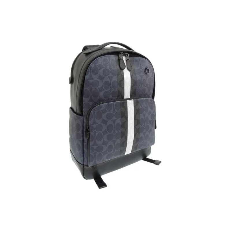 COACH Graham Elegant Calfskin With Coated Canvas Backpack Large Size Men's Denim Blue-1
