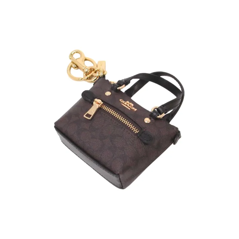 COACH Gallery Coated Canvas With Smooth Leather Bag Charm Bag Merch Mini Women's Brown-3