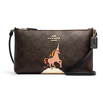 COACH Zip Top Crossbody Leather Document Bag Crossbody Bag Shoulder Bag Women's Brown Monogram