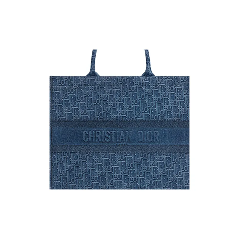 DIOR BookTote Nylon Fabric Tote Bag Shopping Bag Handbag Large Size Women's Blue-3