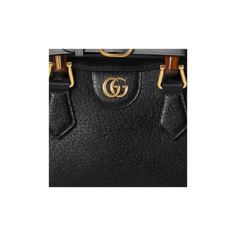 GUCCI Leather Tote Bag Shopping Bag Shoulder Bag Handbag Mini Women's Black-8