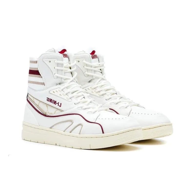 LI NING 1990 Classic Collection Skateboard Shoes Men High Top Dark Burgundy-3