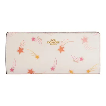 COACH Slim Wallet Coated Canvas With Smooth Leather Card Holder Wallet Women's Chalk White