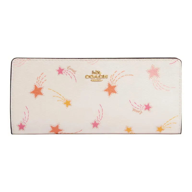 COACH Slim Wallet Coated Canvas With Smooth Leather Card Holder Wallet Women's Chalk White-0