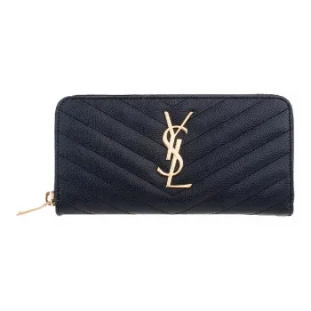 SAINT LAURENT Zip Around Wallet Large Monogram Grain De Poudre Black