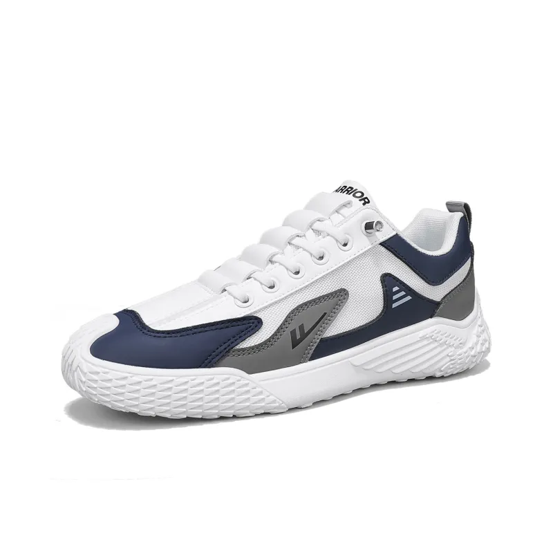 Warrior Durable Lightweight And Breathable Low Top White Sneakers No Lace Up Running Shoes Men's White Blue-1