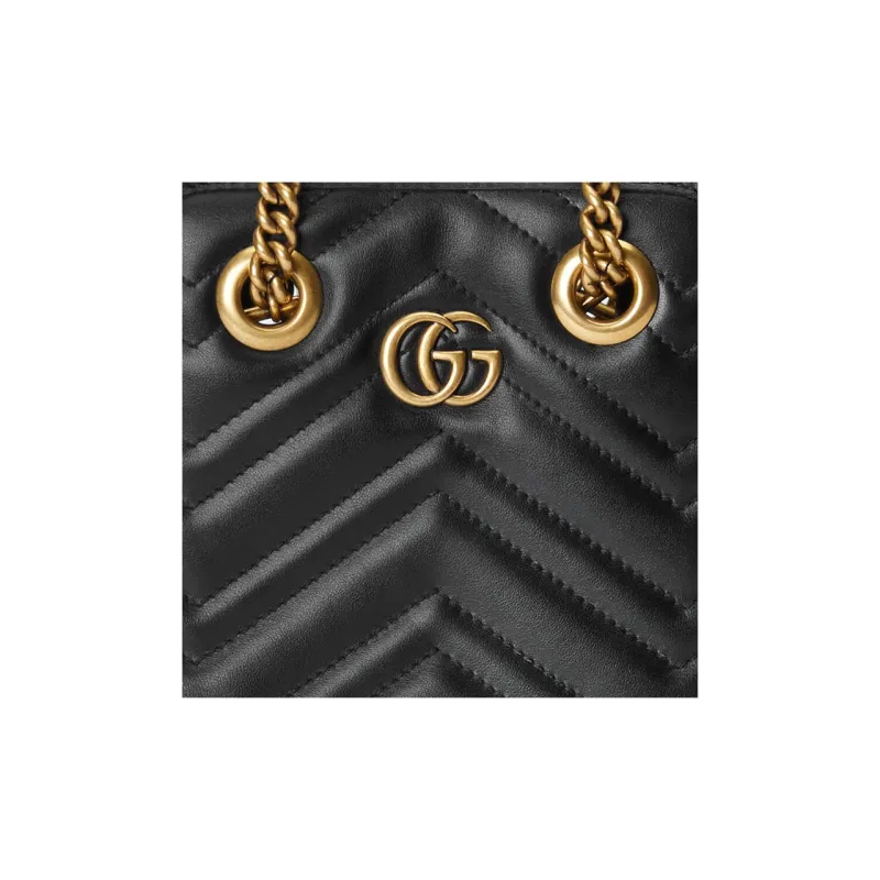 GUCCI Marmont Quilting Leather Tote Bag Shopping Bag Portable Crossbody Bag Shoulder Bag Mini Women's Black-7