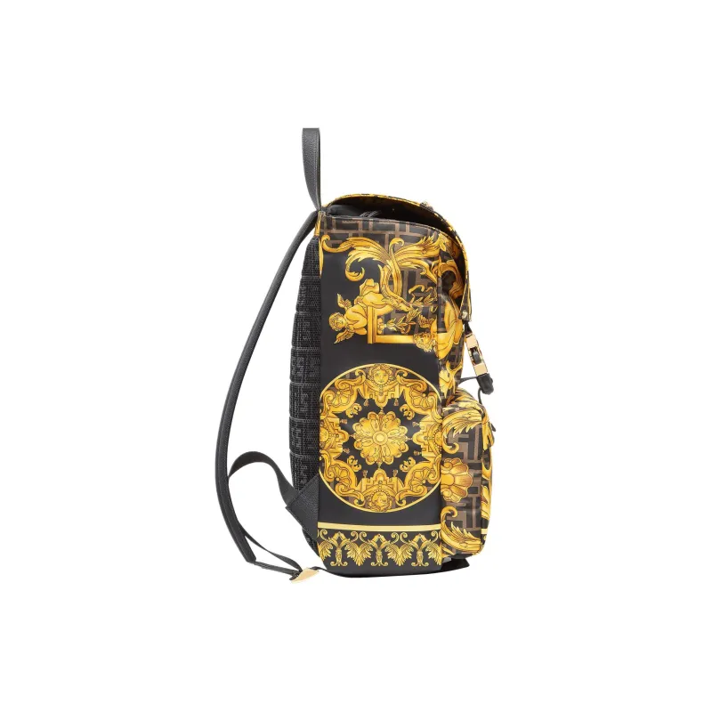 FENDI Versace Collaboration Nylon Fabric Backpack Medium Size Men's Black-3
