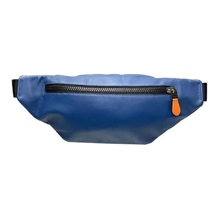 COACH Track Canvas Leather One Shoulder Crossbody Bag, Sling Bag, Fanny Pack Men's Brown Orange Blue-3