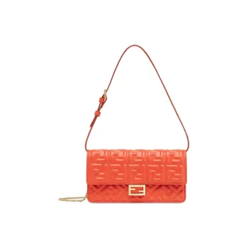 FENDI Baguette Nappa Leather Wallet Crossbody Bag Shoulder Bag Women's Red