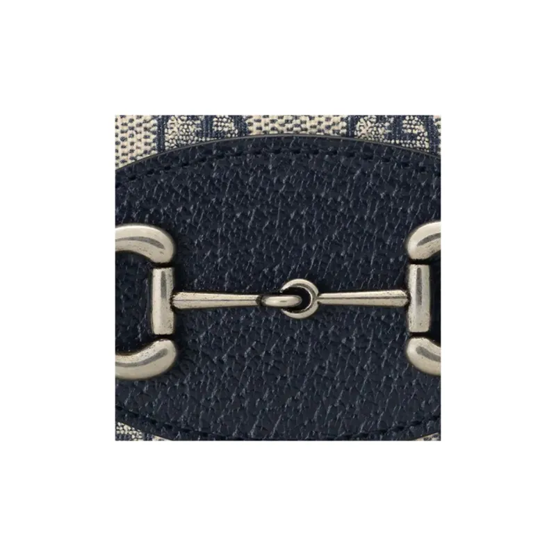 GUCCI Horsebit 1955 Canvas Double Fold Card Holder, Wallet Unisex Blue-6