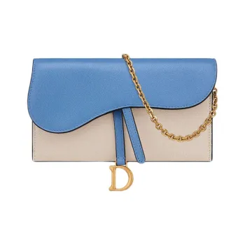 DIOR Saddle Sheepskin Saddle Bag Chain Wallet Handbag Shoulder Bag Crossbody Bag Women's Nude/Klein Blue