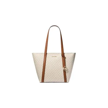 MICHAEL KORS Coated Canvas Tote Bag, Shopping Bag, Shoulder Bag, Crossbody Bag, Handbag Large Size Women's White