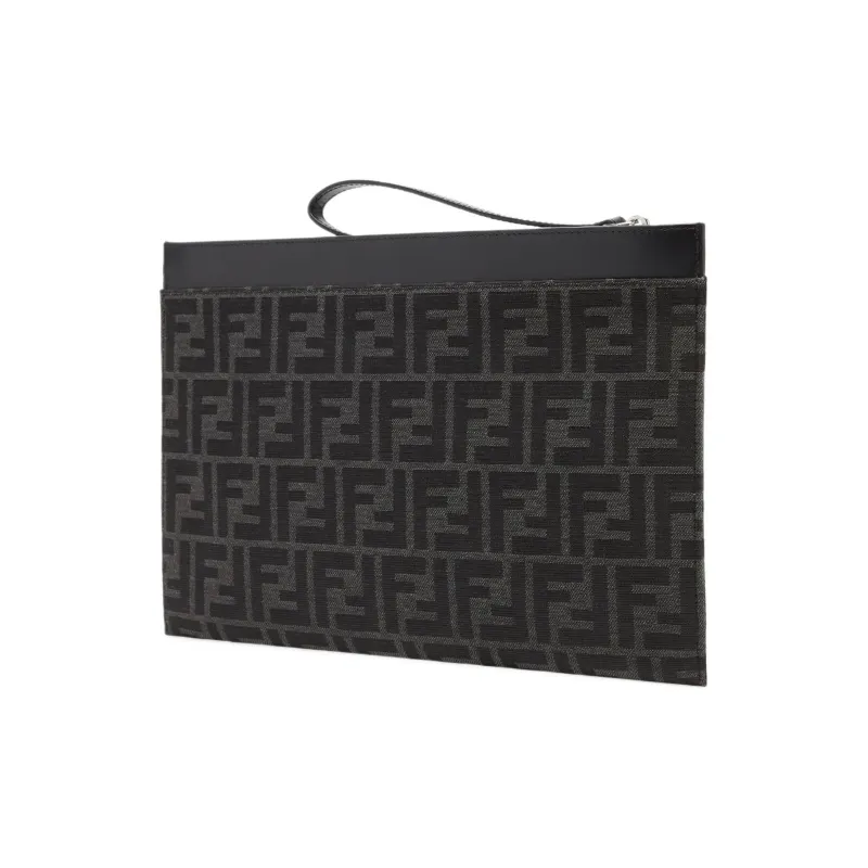 FENDI Cotton With Calfskin Clutch Medium Size Men's Black-1