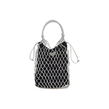 PRADA Nylon And Leather Handbag Women's White & Black
