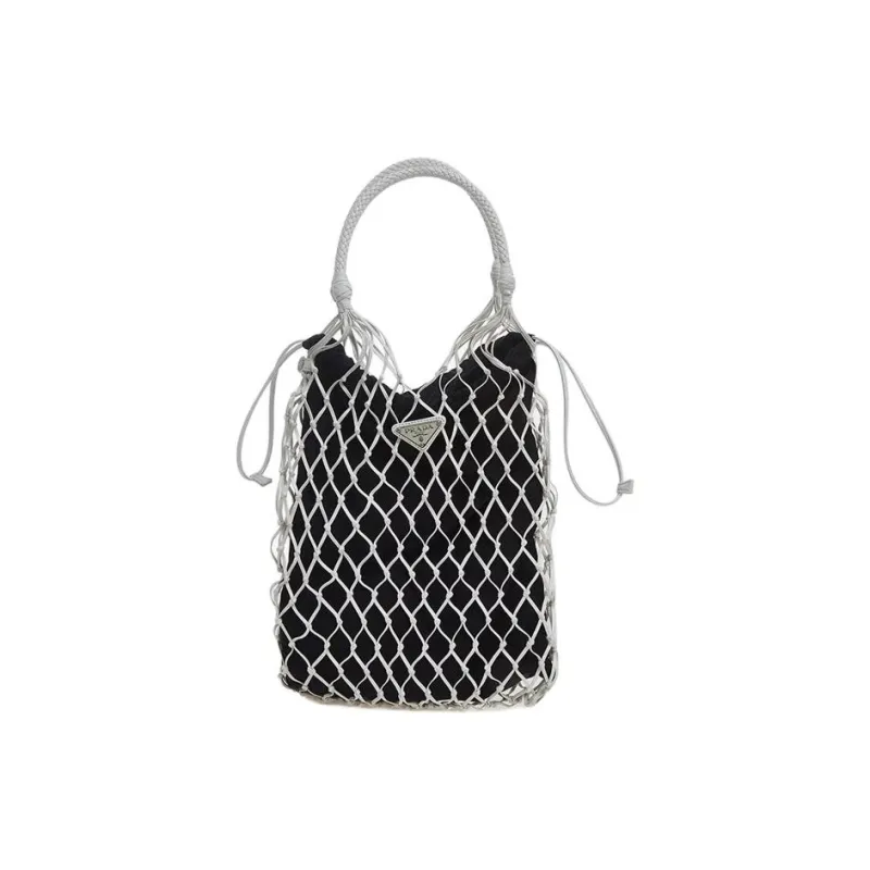 PRADA Nylon And Leather Handbag Women's White & Black-0
