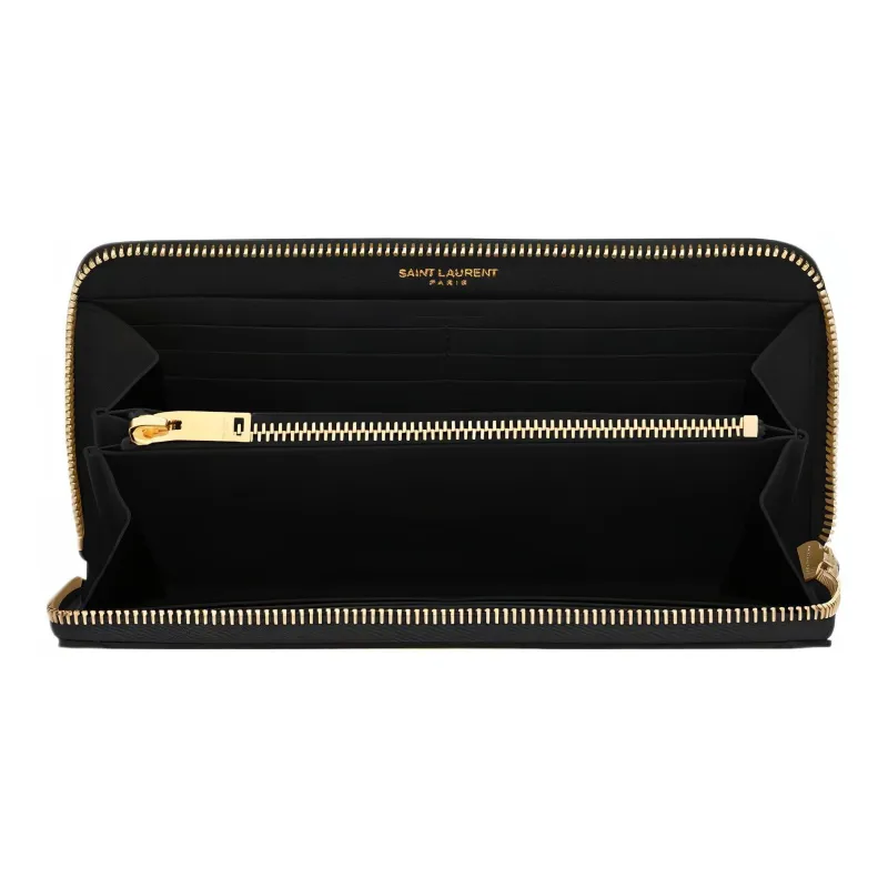 SAINT LAURENT Monogram Zip Around Wallet Grain De Poudre Black-5