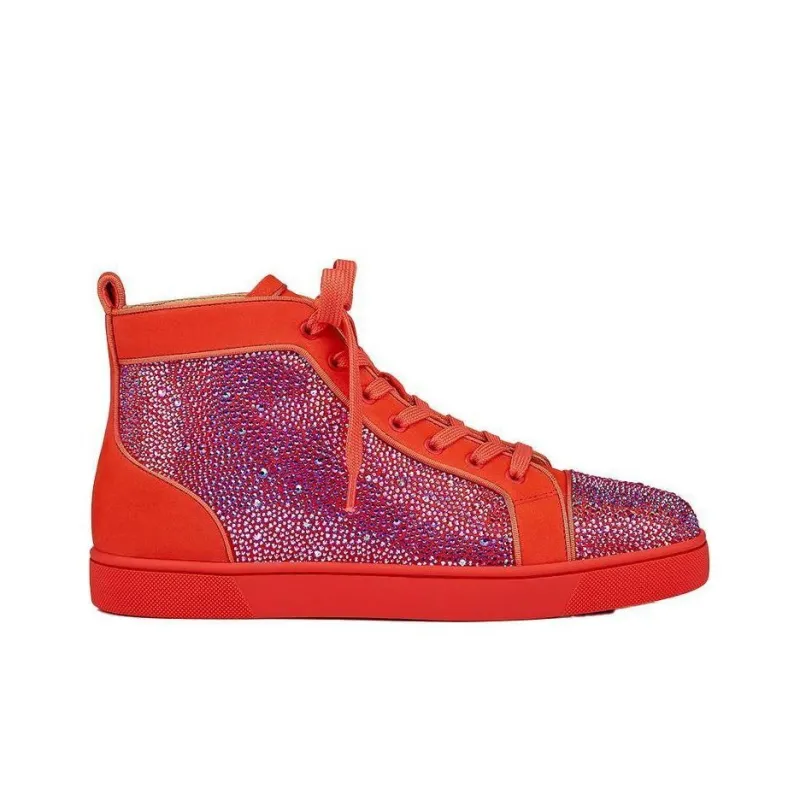 CL LUBOTING Louis Orlato Strass High Top Stylish Skateboarding Shoes Men's Red-1