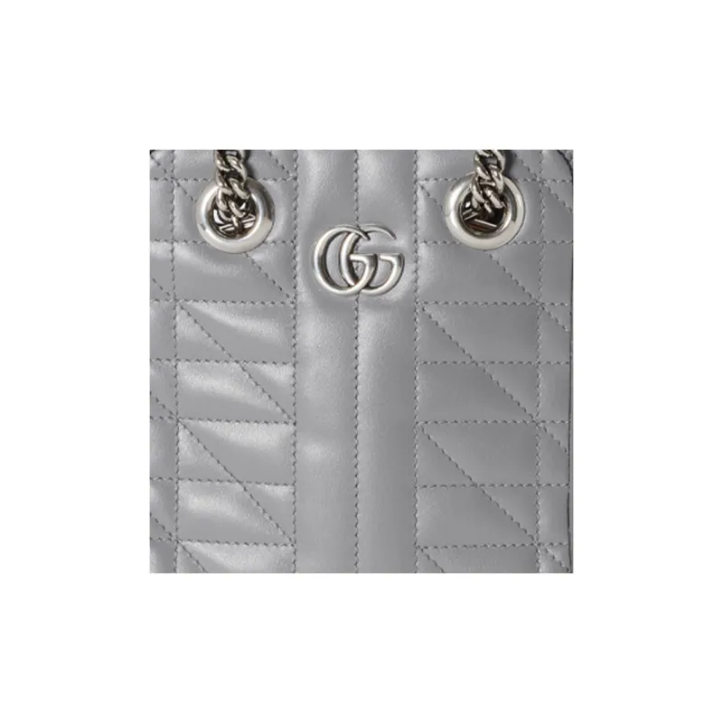 GUCCI Marmont Quilted Leather Small Tote, Portable Crossbody Bag, Shoulder Bag Mini Women's Gray-6