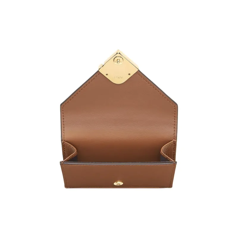 FENDI FF Diamonds Series Leather Wallet Medium Size Women's Brown-2