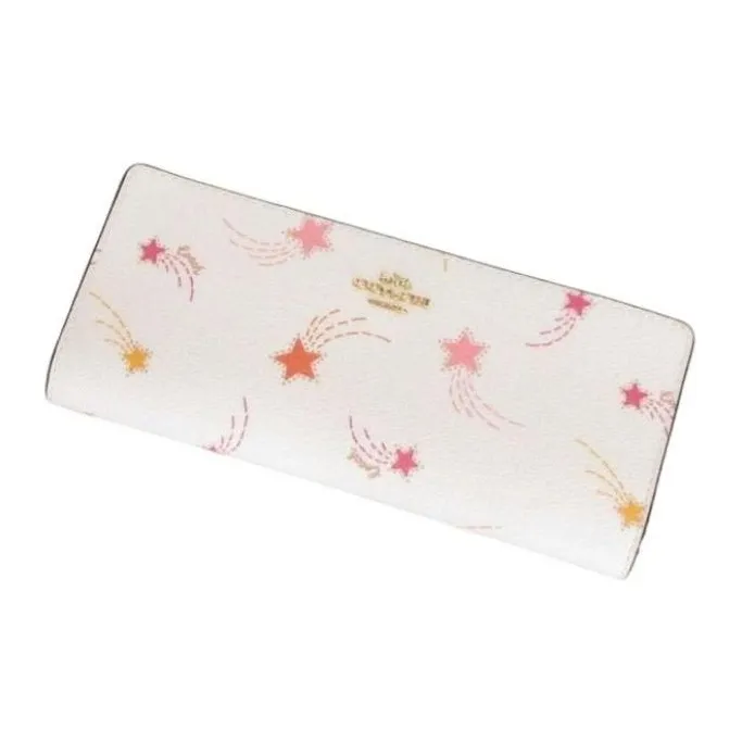 COACH Slim Wallet Coated Canvas With Smooth Leather Card Holder Wallet Women's Chalk White-4