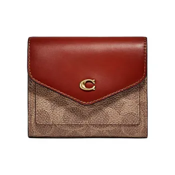 COACH Wyn Artificial Leather Wallet Small Size Women's Red Brown