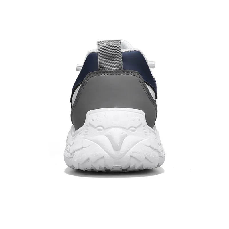 Warrior Durable Lightweight And Breathable Low Top White Sneakers No Lace Up Running Shoes Men's White Blue-3
