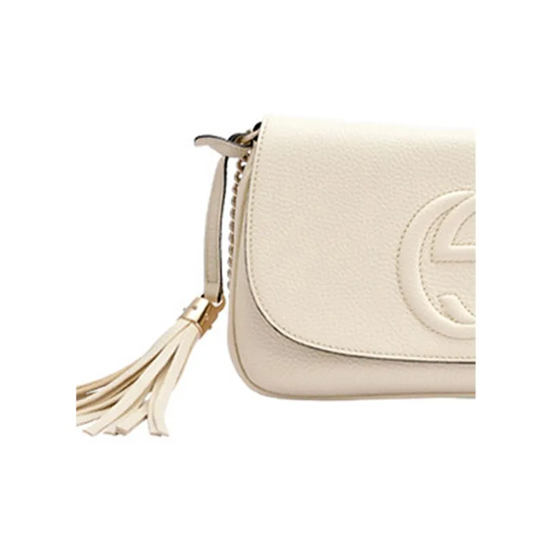 GUCCI Leather Shoulder Bag Women's White-5