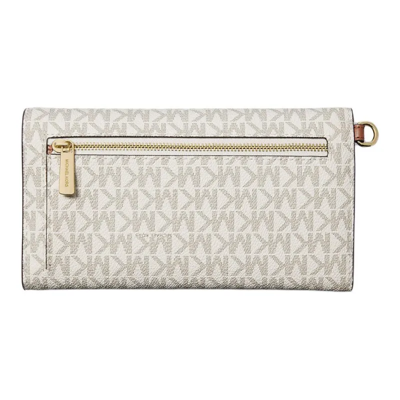 MICHAEL KORS Jet Set Canvas Clutch Wallet Large Size Women's Vanilla White & Acorn Brown-1