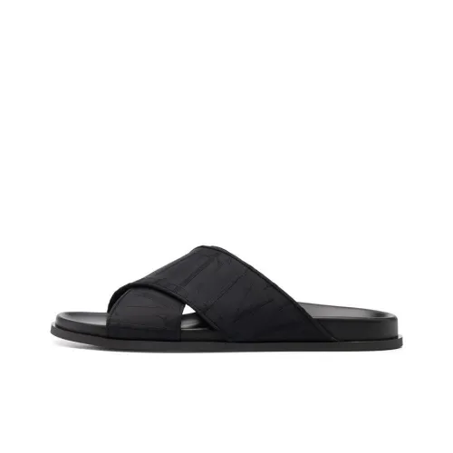 Valentino VLTN Leather Patchwork Slip Resistant Slide Slippers Men's Black