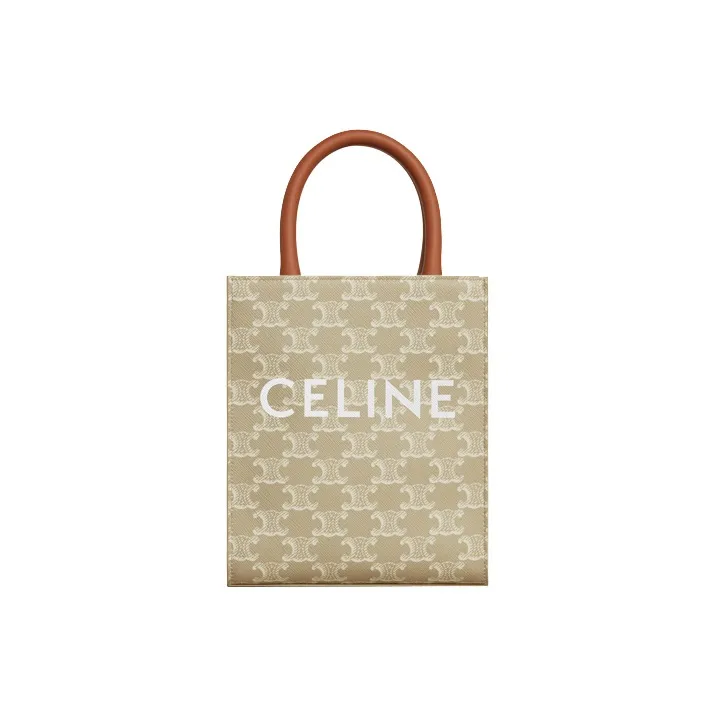 CELINE Cabas Cow Leather Shoulder Bag Crossbody Bag Handbag Mini Women's Greige-0