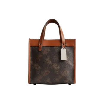 COACH Field Canvas With Leather Tote Bag Shopping Bag Shoulder Bag Handbag Small Size Women's Brown