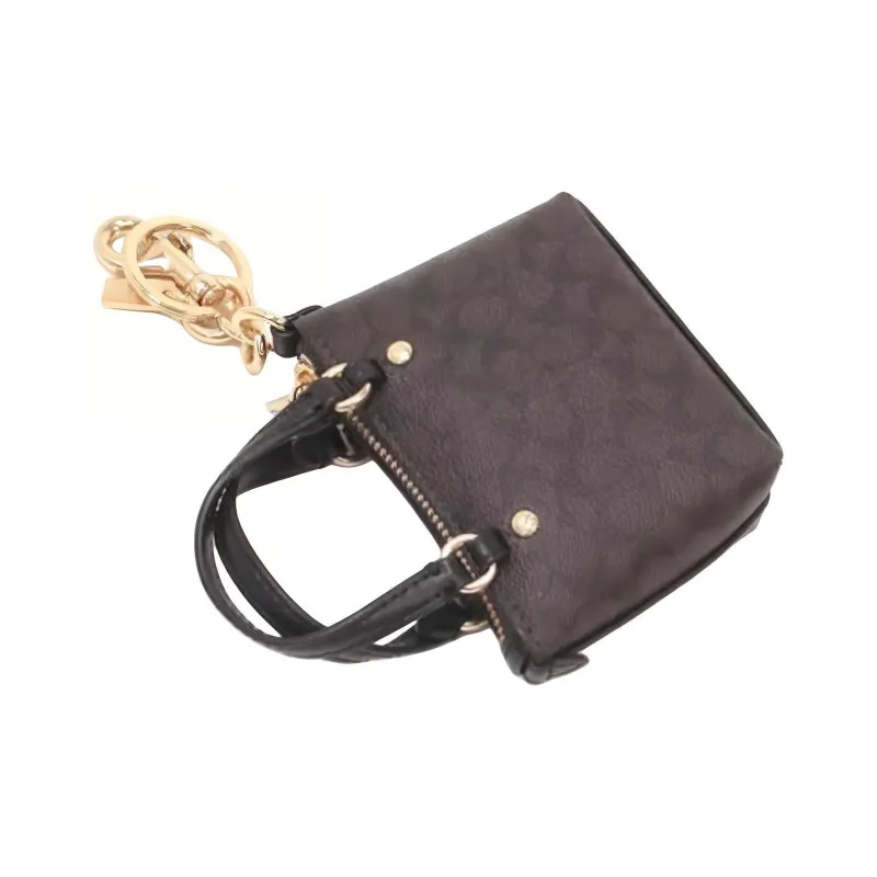 COACH Gallery Coated Canvas With Smooth Leather Bag Charm Bag Merch Mini Women's Brown-2