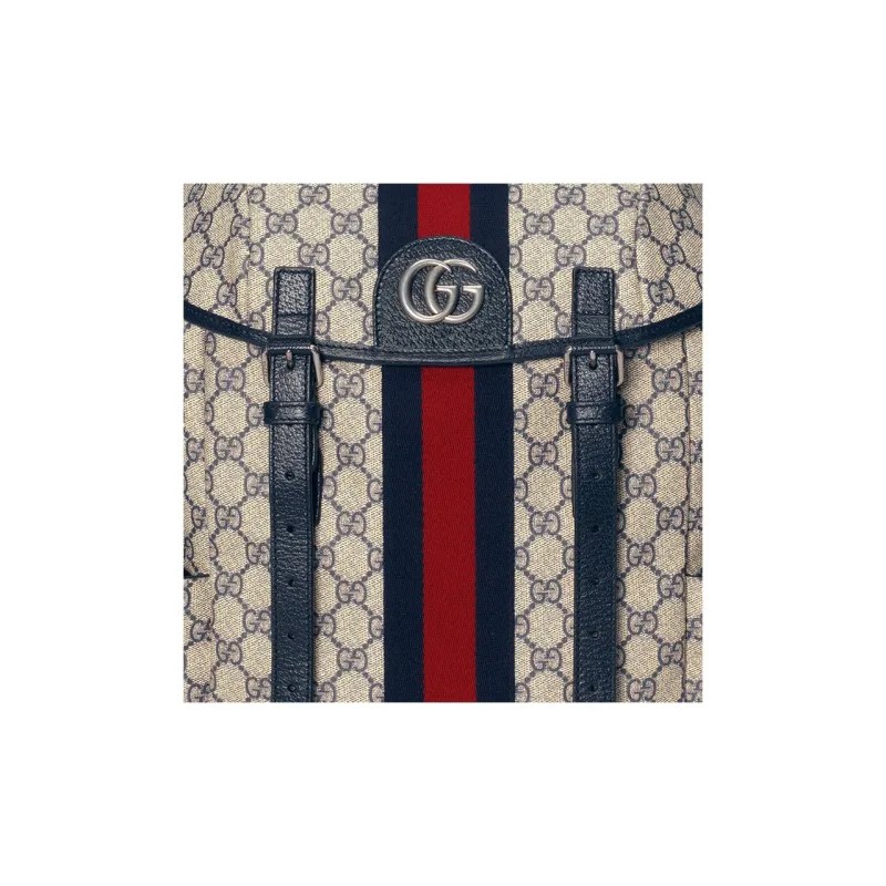 GUCCI Ophidia Canvas With Leather Backpack Medium Size Men's Beige/Blue-7