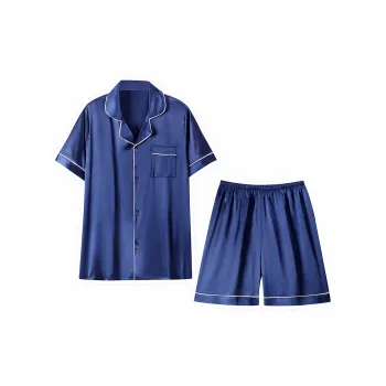 Flowers In Water Pajama Set Men's Navy Blue
