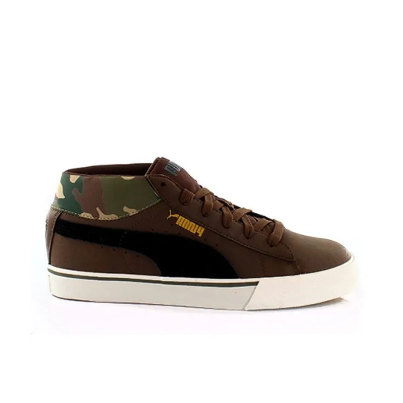 PUMA S Mid Rugged Slip-Resistant Balanced Lightweight Mid-Top Skateboard Shoes Men's Brown-1