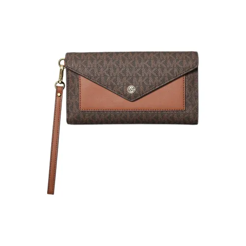 MICHAEL KORS Jet Set Canvas Clutches Wallets Large Size Women's Dark Brown & Acorn Brown