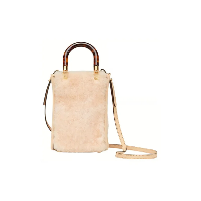FENDI Sunshine Sheepskin Sunlight Bag Tote Bag Shopping Bag Handbag Shoulder Bag Crossbody Bag Mini Women's White/Pink-2