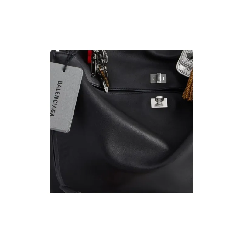Balenciaga Smooth Calf Leather One Shoulder Handbag Tubas Women's Black-5