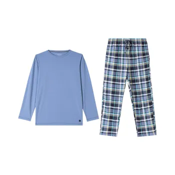 JOCKEY Pajama Set Men's Blue Gray Plaid