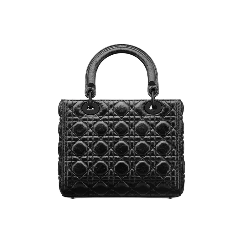 DIOR Lady Dior Crackle Cannage Calfskin Lady Dior Bag, Shoulder Bag, Crossbody Bag, Handbag Medium Size Women's Black-1