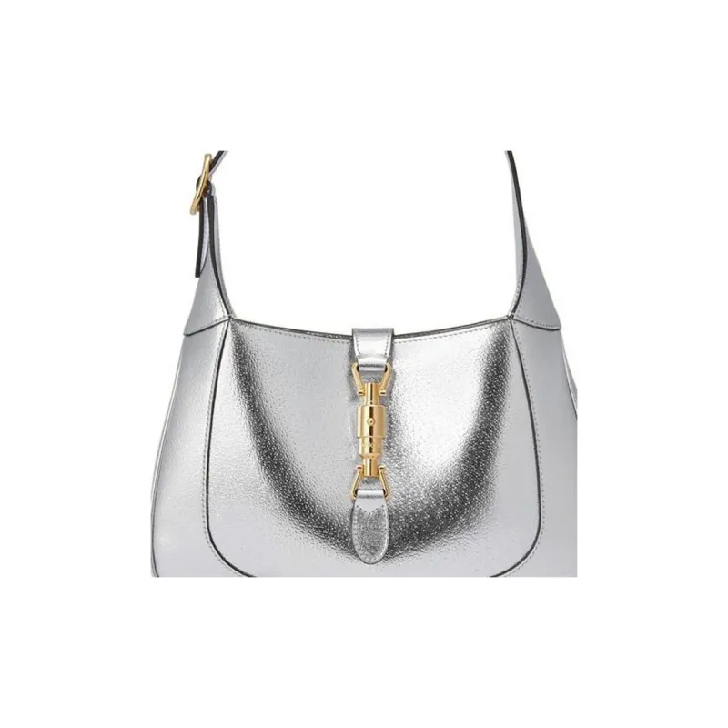 GUCCI Jackie 1961 Leather Crescent Shoulder Bag Shoulder Bag Small Size Women's Silver-8