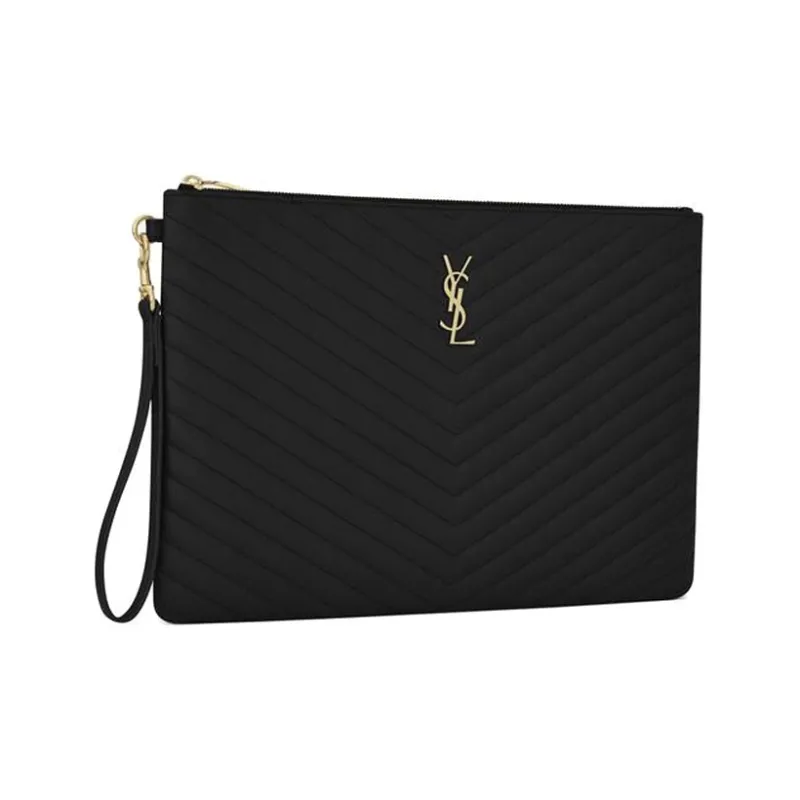 SAINT LAURENT Large Logo Monogram Quilted Clutch Bag-1