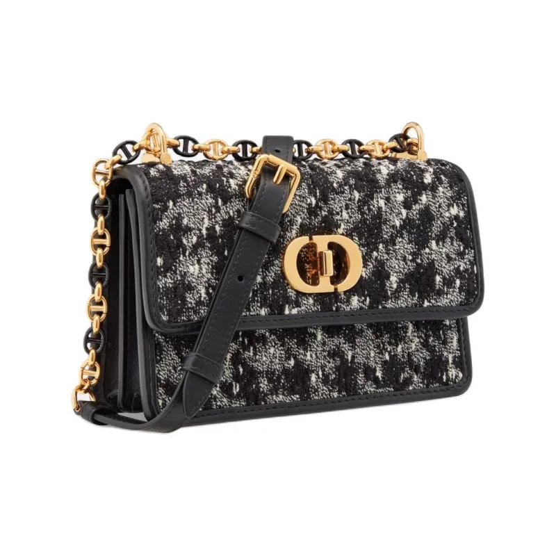 DIOR Caro Flannel Embroidery Crossbody Bag, Shoulder Bag Women's Black-1