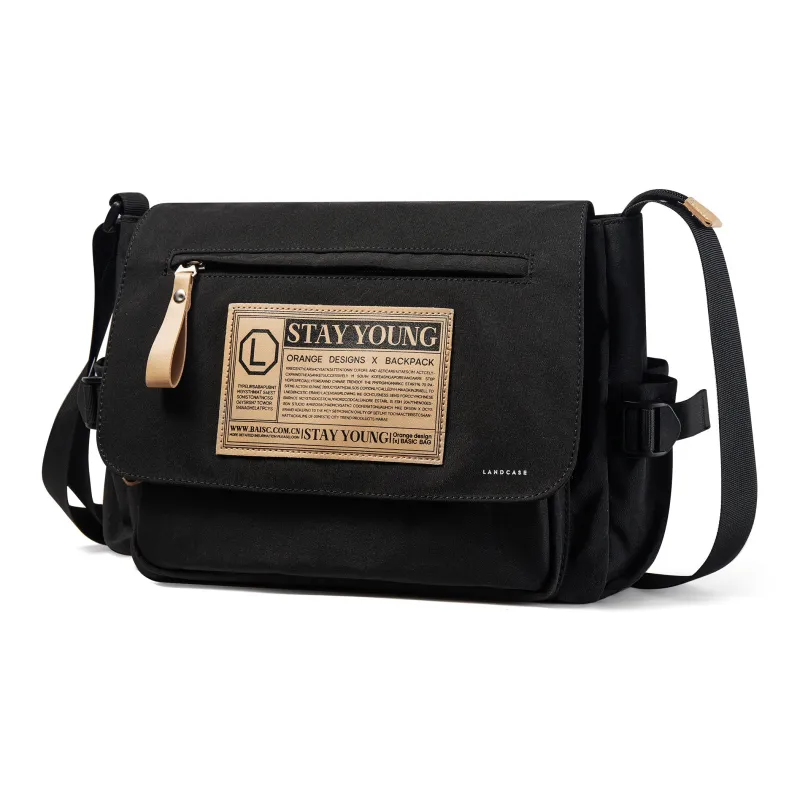 LANDCASE Fabric Crossbody Bag Shoulder Bag Messenger Bag Commute Bag Regular Unisex Black-1