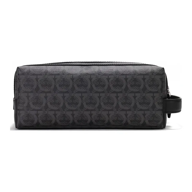 FERRAGAMO GANCINI Cow Leather Patchwork With Polyurethane Handbags Clutches Men's Black Gray-3